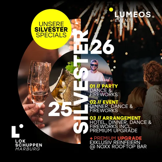 Bild: Dinner, Dance & Fireworks - Lokschuppen Marburg Silvester