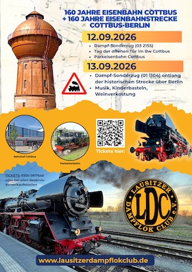Bild: 160 Jahre Eisenbahn in Cottbus! NostalgieDampf – Tag der offenen Tür im Bw Cottbus