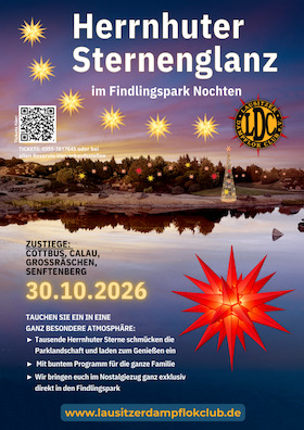 Bild: Herrnhuter Sternenglanz im Findlingspark Nochten – Familien-Nostalgiezug zum Fest!