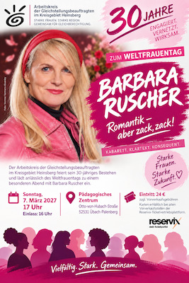 Bild: Barbara Ruscher - Romantik - aber zack, zack! - Kabarett, Klartext, Konsequent. 30 Jahre Arbeitskreis der Gleichstellungsbeauftragten im Kreisgebiet Heinsberg