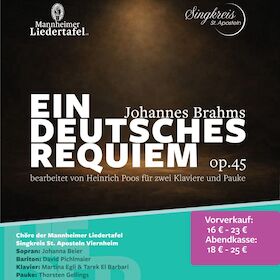 Bild: Johannes Brahms: Ein deutsches Requiem - bearbeitet von Heinrich Poos für zwei Klaviere und Pauke