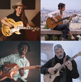 Bild: Nacht der Gitarren 2026 mit Minnie Marks (Australia), Roxane Elfasci (France), Niwel Tsumbu (Congo) & André Cavalcante (Brazil)